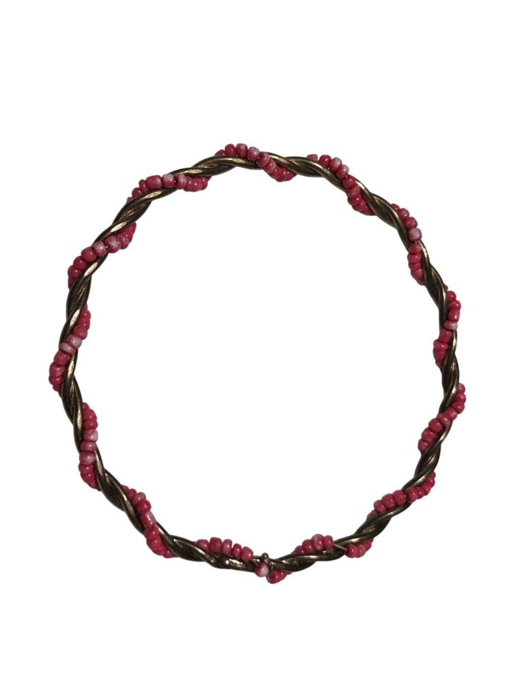 Retro Twisted Brass Wire Pink Beaded Bangle Bracelet Boho Fashion Jewelry Women